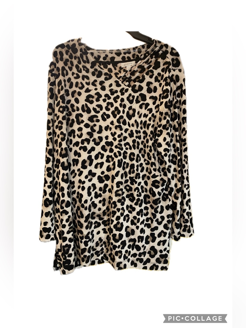 Chico’s Tunic Top - Black & Cream Leopard Print Ptp 23”-25 R$99